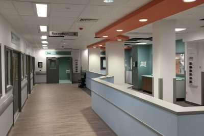 inside the new icu showing spacious nurses' station