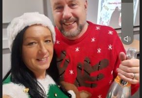 Sally and Colin in Christmas clothes